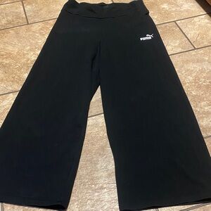 Puma  Black Wide-Leg Size Large Casual Pants with Stretchy Waist